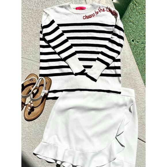 Lilly Pulitzer “Cheers to the Weekend” Navy Stripe Sweater Nautical Sz M - Picture 2 of 6